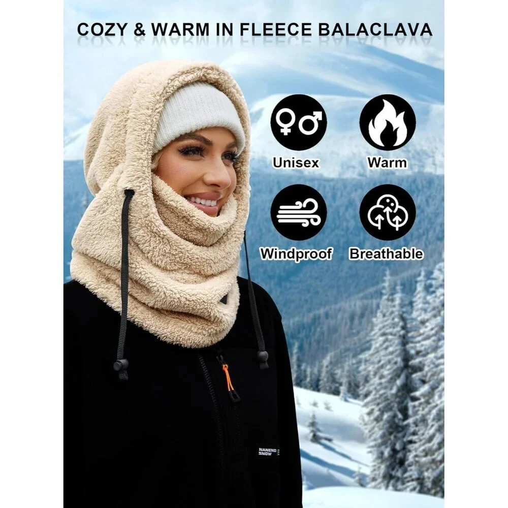 Women's Beige Winter Face Masks Windproof Scarf Cold Weather Hat Neck Warmer